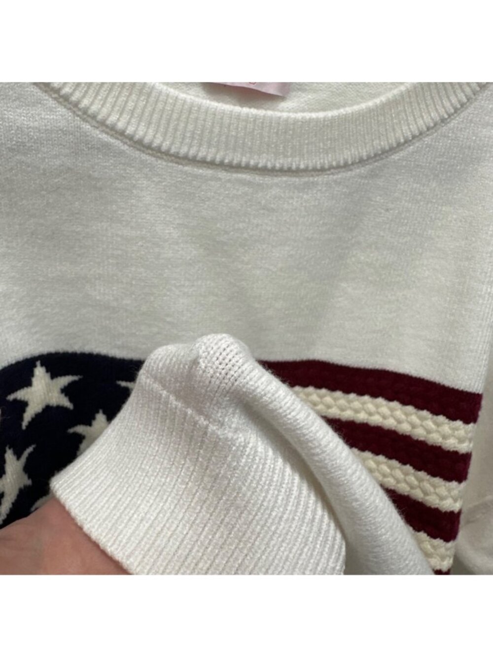 Pink Lily White American Flag Knit Textured Knit Pullover Sweater Womens Small - Picture 4 of 8
